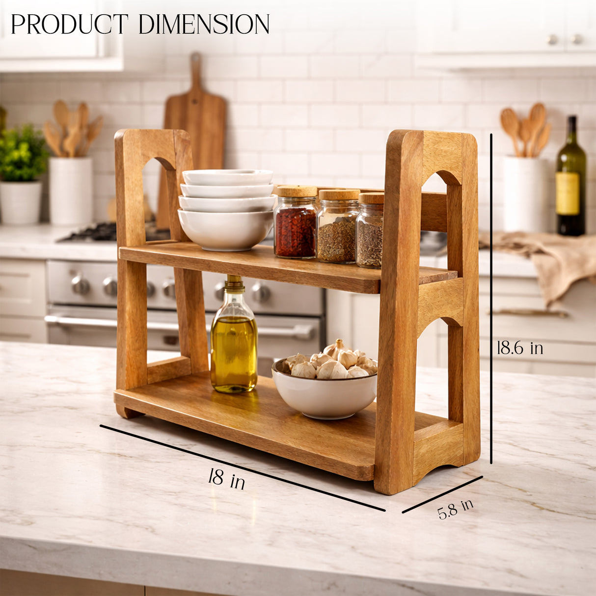 2-Tier Wooden Spice Rack for Kitchen Counter – Masala Organizer Stand for Spice Bottles, Herbs & Condiments