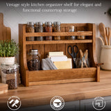 Wooden Kitchen Counter Organizer Rack – Spice Rack & Storage Shelf for Kitchen Countertop, Rustic Wooden Kitchen Organizer