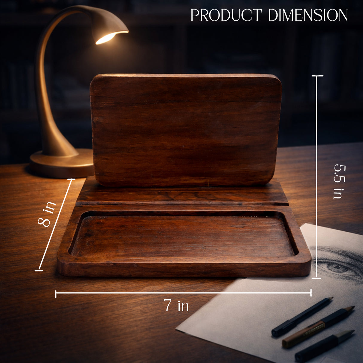 Handcrafted Wooden Book Valet & Nightstand Organizer – Premium Reading Stand with Glasses, Phone & Pen Holder