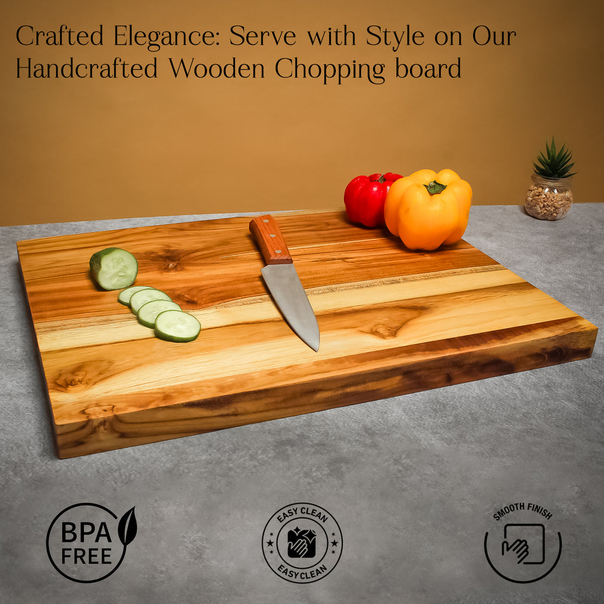 Teak Wooden Cutting Board – Groove-Free Design with Beeswax Care Combo for Kitchen Prep