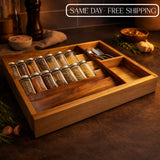Premium Solid Wood Kitchen Drawer Organizer with Spice Jar & Cutlery Compartments – Handcrafted Modular Storage Tray for Neat & Elegant Kitchens