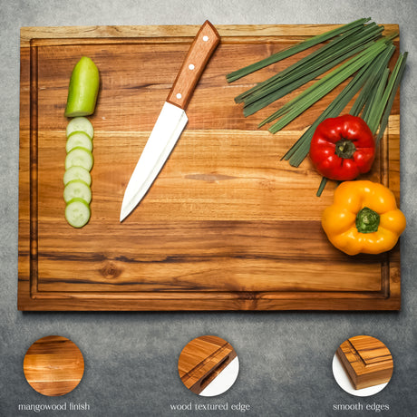 Teak Wood Chopping Board with Juice Groove – Kitchen Prep Essential (Large)