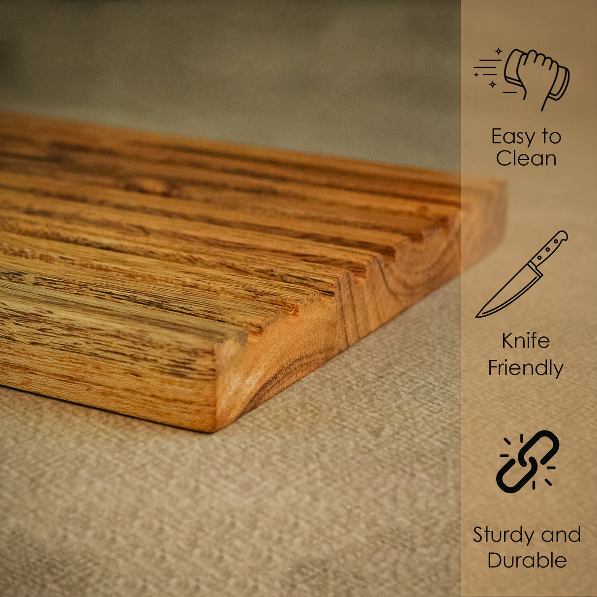 Acacia Wood Ribbed Serving Board – 18" Edge Grain Cheese & Bread Platter with Grooves