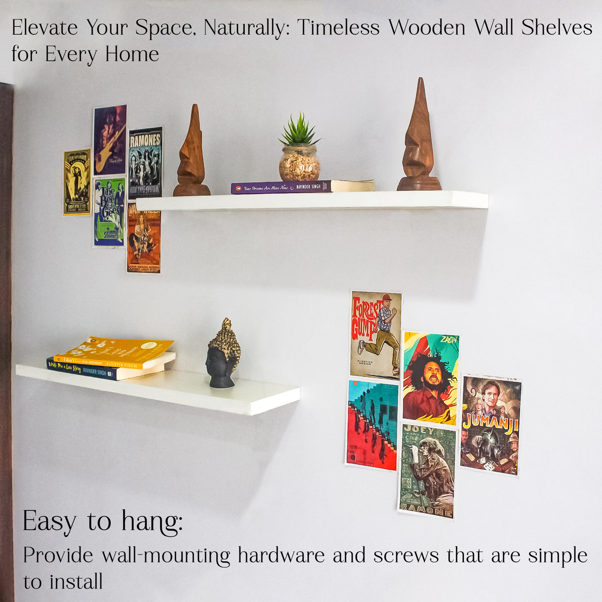 Wooden DIY Floating Wall Shelf Set of 2