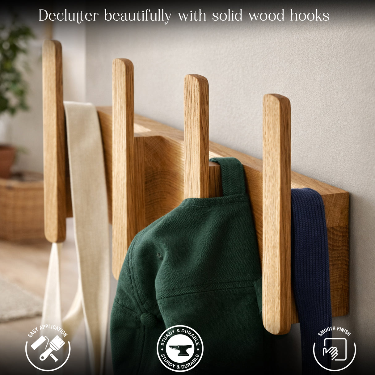 Wall Mounted Wooden Coat Rack with Hooks – Entryway Organizer for Hats, Bags & Jackets | Rustic Wood Wall Hanger