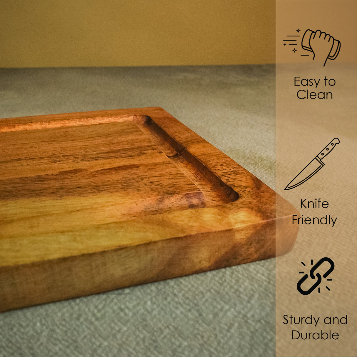 Wooden Rectangular Serving Platter with Handle – Acacia Wood Serving Tray