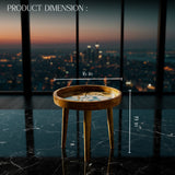 Handcrafted Wooden Round Side Table with Decorative Inlay Top – Solid Wood Accent Table for Living Room, Bedroom & Home Décor