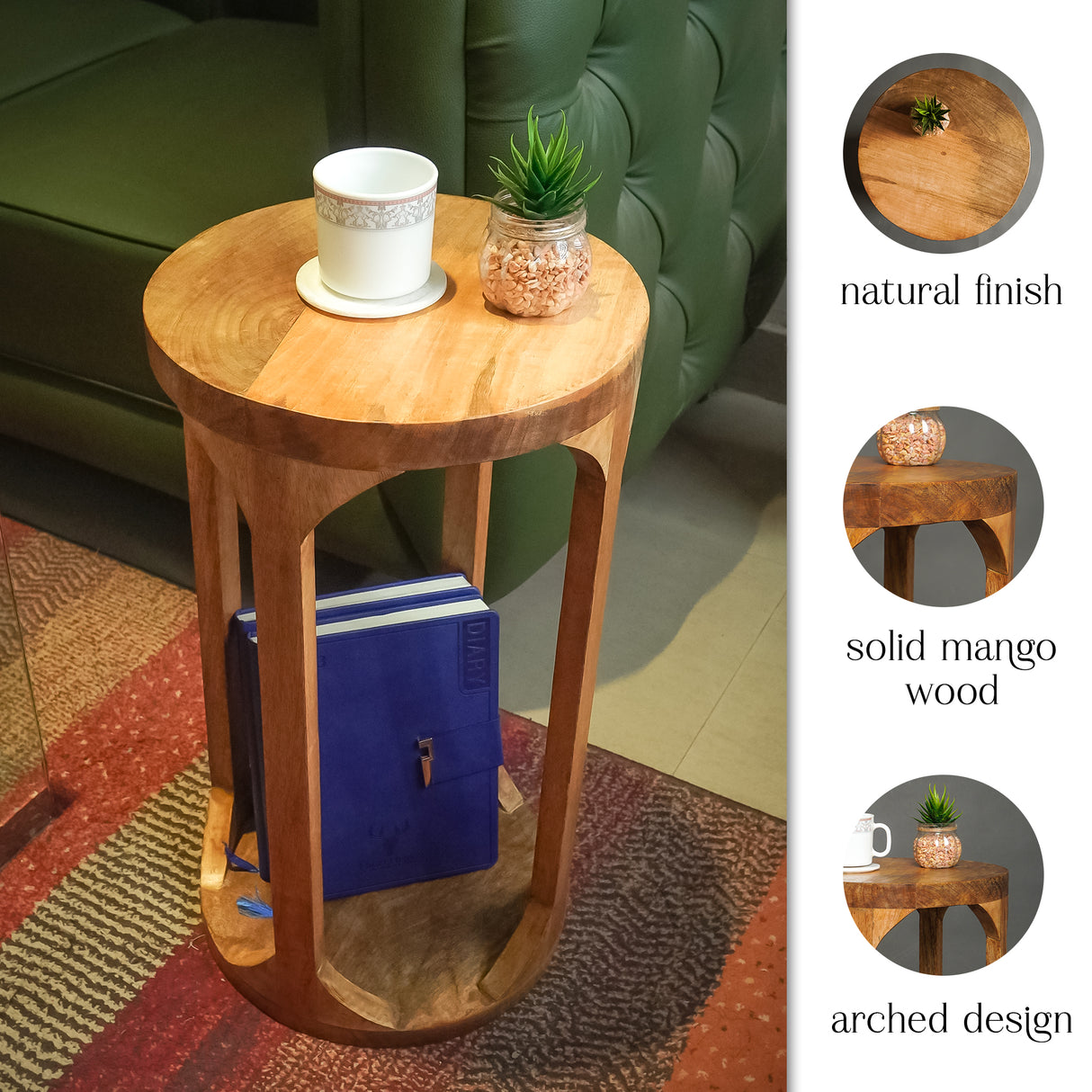 Stylish Wooden Round Display Table (12 x 12 x 23) for Compact Home Décor and Design