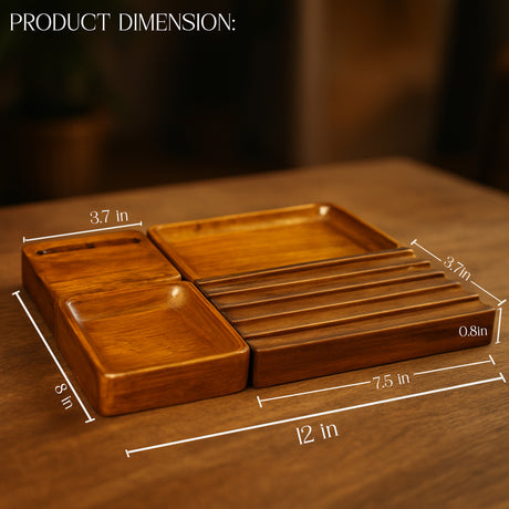 Premium Walnut Desk Docking Station – Handcrafted Wooden Organizer for Phone, Glasses & Daily Essentials