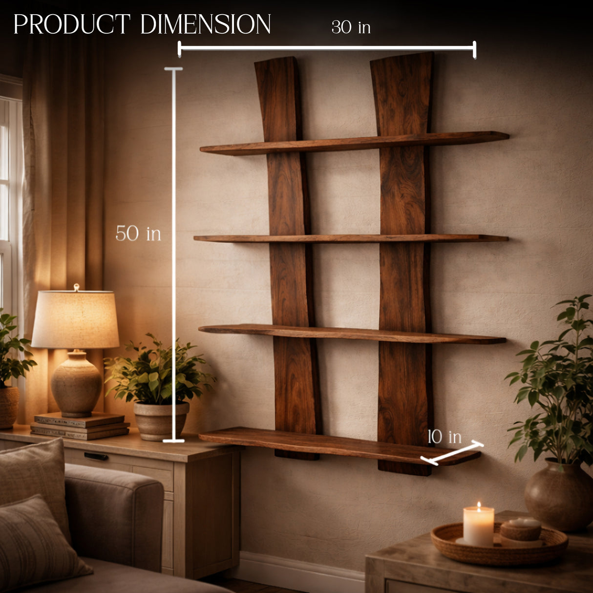 Premium Live Edge Wooden Wall Shelf Unit – Handmade Multi-Tier Solid Wood Floating Shelf for Modern & Rustic Interiors