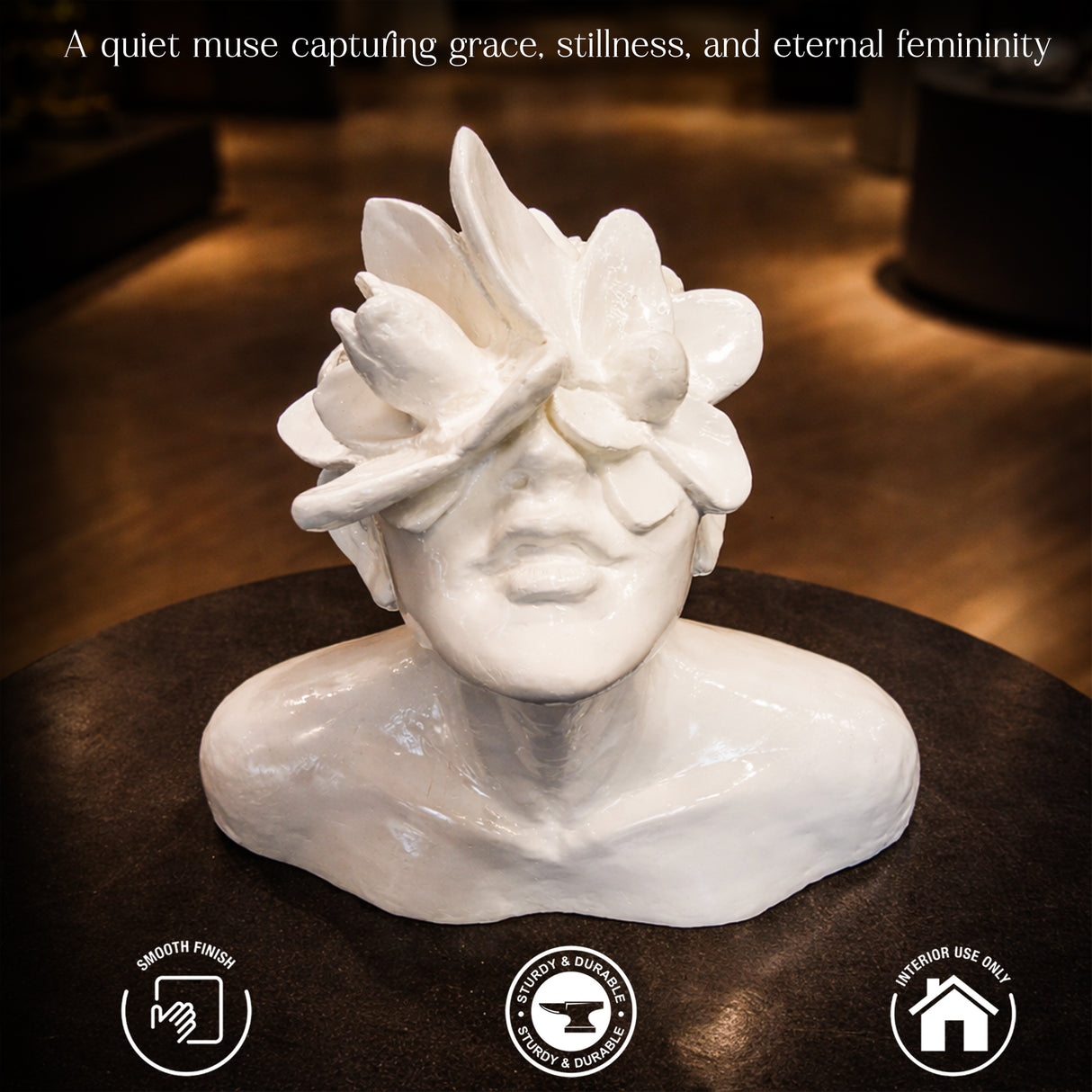 Daughter of Fauna – Abstract White Ceramic Sculpture Bust, Modern Artistic Female Figurine for Home & Gallery Decor