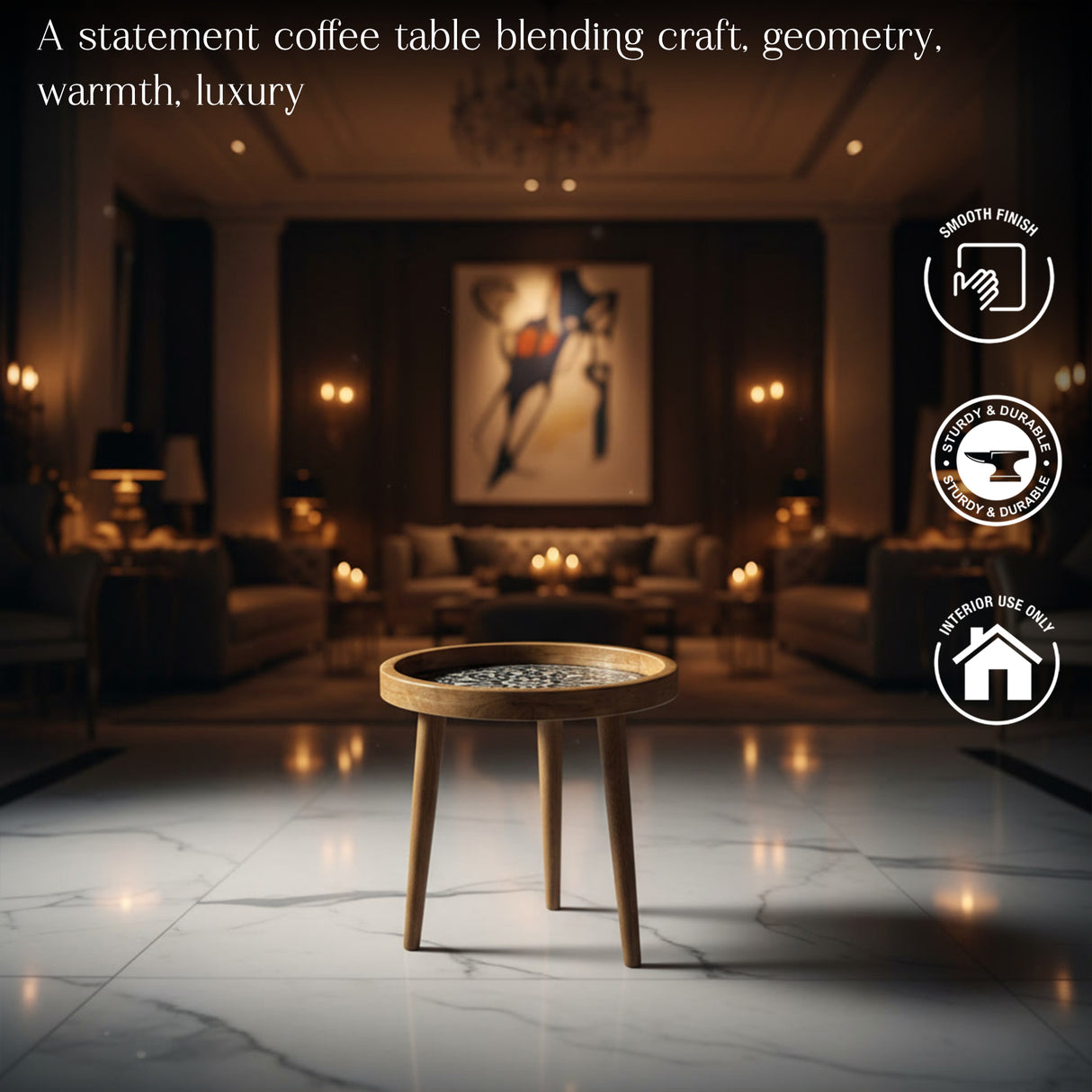 Handcrafted Wooden Round Side Table with Detachable Legs – Solid Wood Accent Table for Living Room, Bedroom & Home Décor