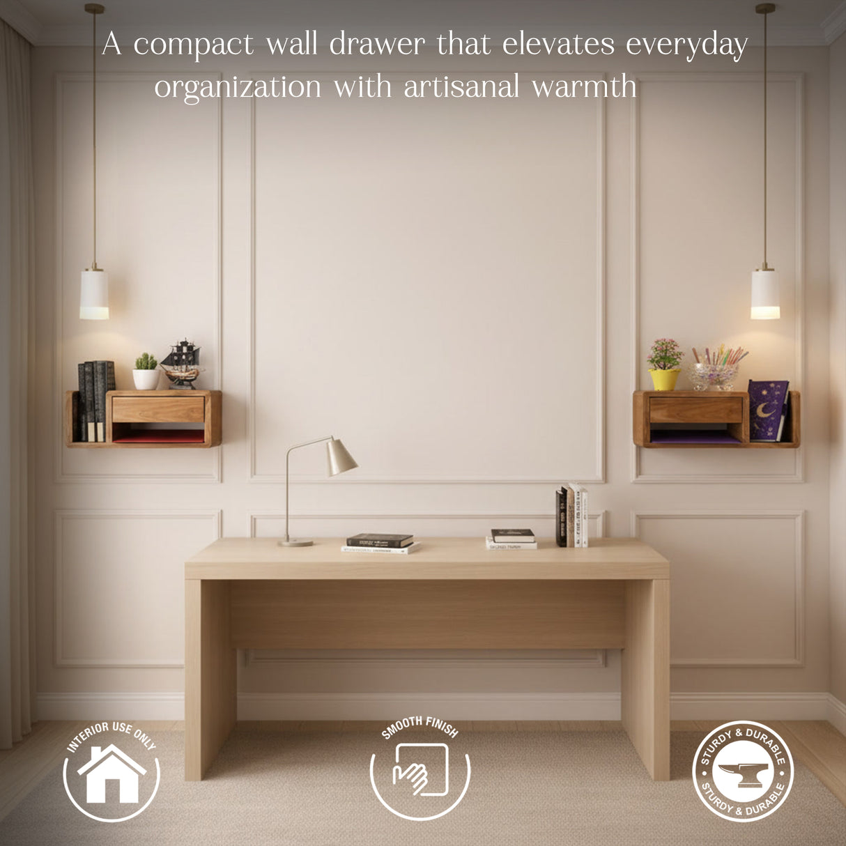 Handmade Wooden Wall Mounted Drawer – Floating Bedside Storage Drawer for Bedroom & Home Décor