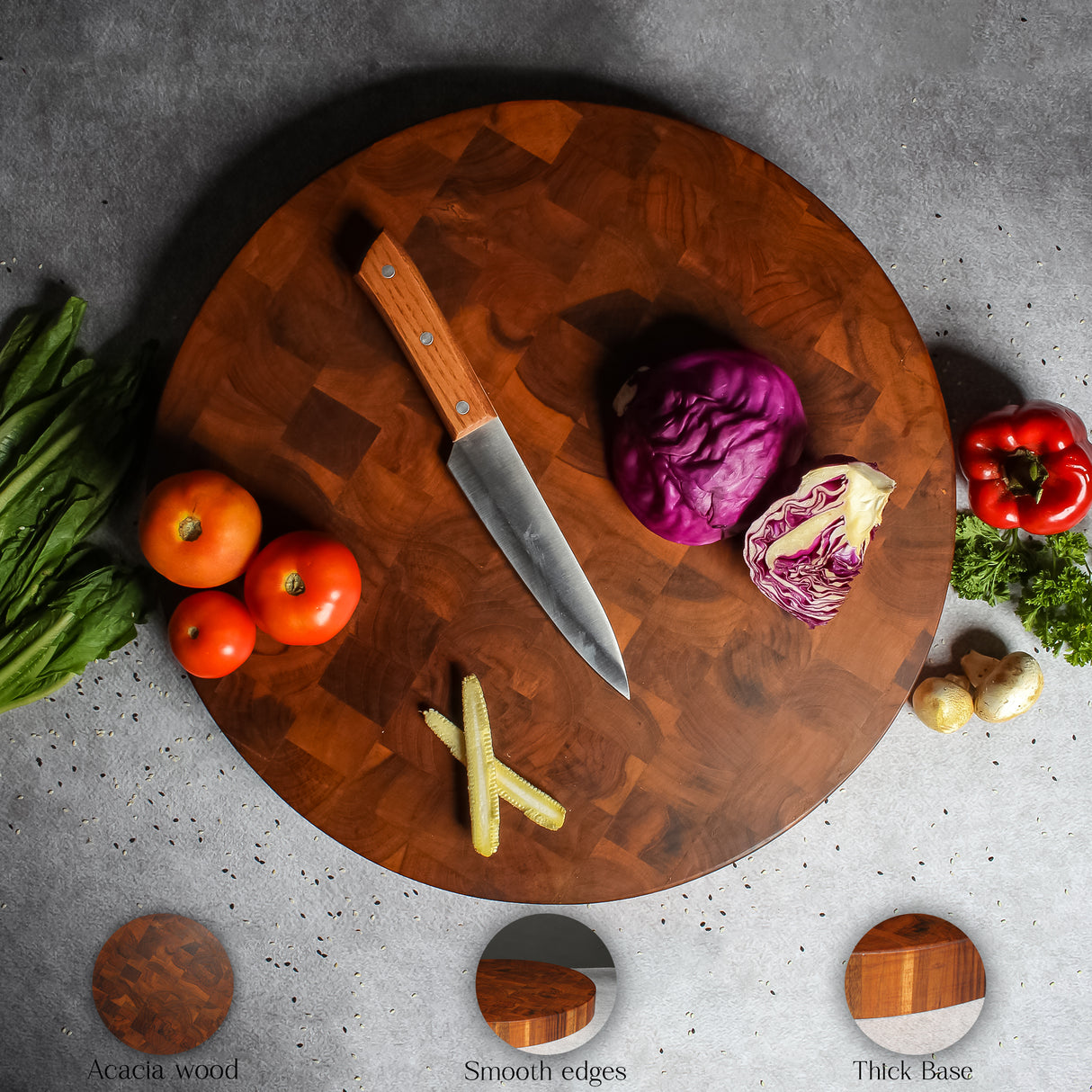 Round Wooden Butcher Block Cutting Board – Durable Kitchen Prep Board