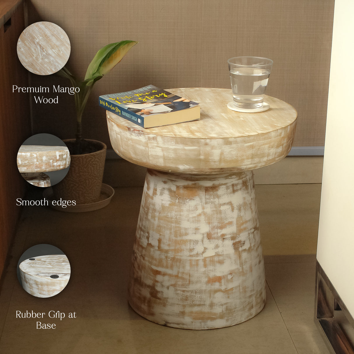 Rustic Wooden Side Table (16"x16"x18")