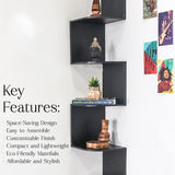 5-Tier Floating Corner Wall Shelf  (Black)