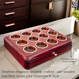 Luxury Acacia Wood Watch Box with Glass Lid, 12-Slot Watch Organizer with Key Lock