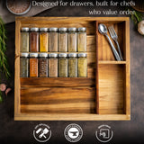 Premium Solid Wood Kitchen Drawer Organizer with Spice Jar & Cutlery Compartments – Handcrafted Modular Storage Tray for Neat & Elegant Kitchens