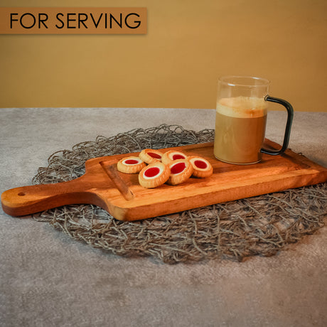 Wooden Rectangular Serving Platter with Handle – Acacia Wood Serving Tray