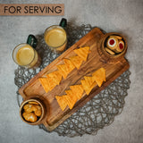 Wooden Serving Tray with 2 Dip Holders – Acacia Platter for Snacks & Entertaining