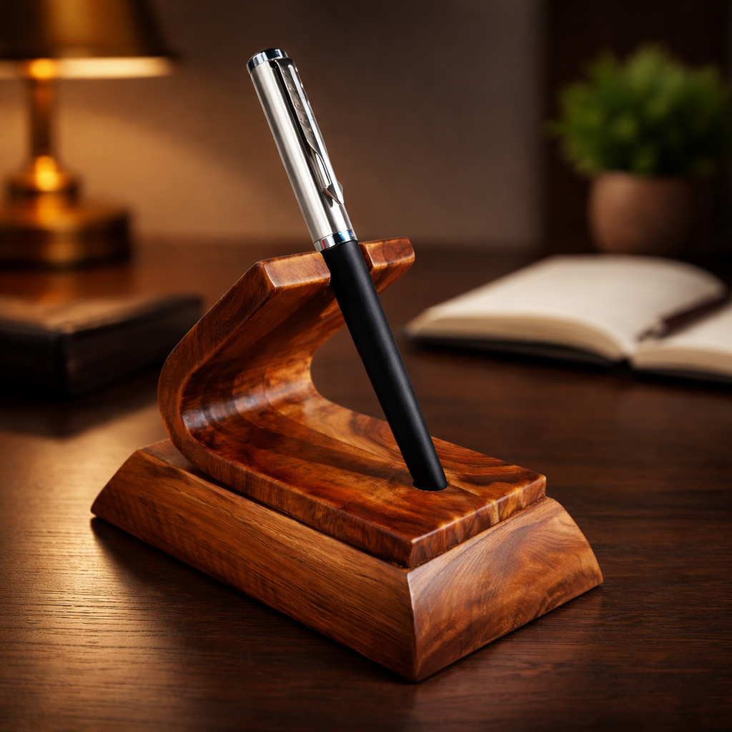 Bent Wood Pen Holder in Solid Walnut | Luxury Wooden Desk Organizer | Handcrafted Pen Stand for Office, Writers & Gifts