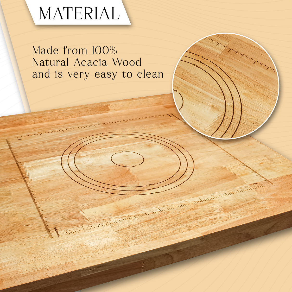 Reversible Wooden Pastry Board with Engraved Ruler – Baking Essential