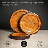 Wooden Round Bark Tray Set of 3 – Rustic Serving Trays with Natural Wood Edges