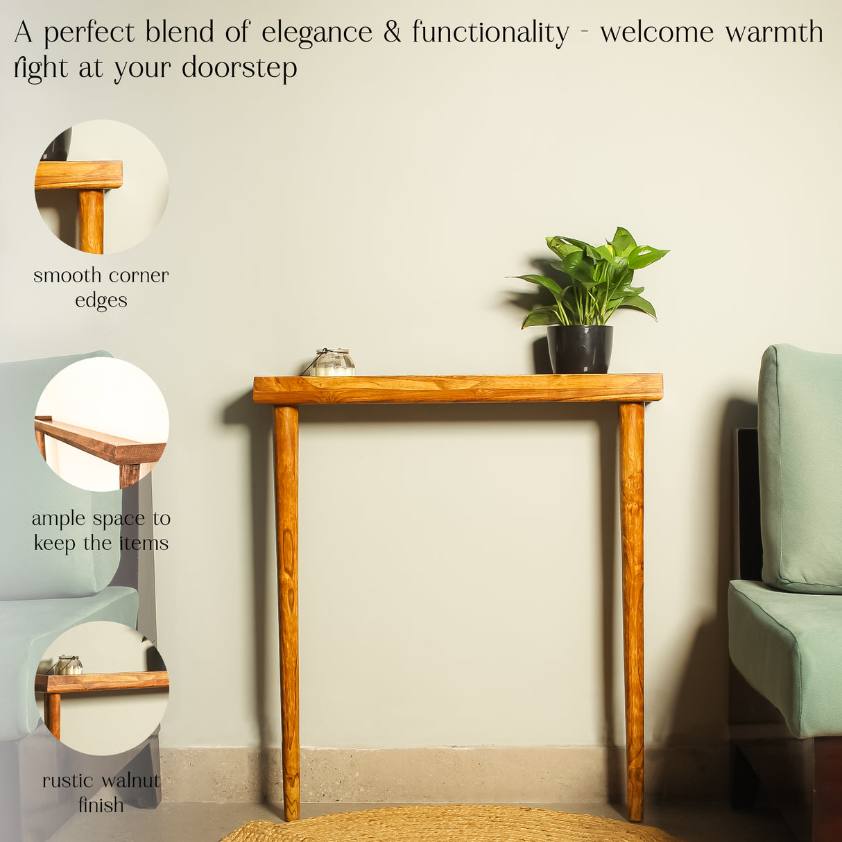 Saleberate Solid Wood Console Table - 29.5 Inch Entryway Table with Conical Legs - Handcrafted Wooden Hallway/Corner Table for Living Room, Foyer & Office Décor - Premium Natural Finish
