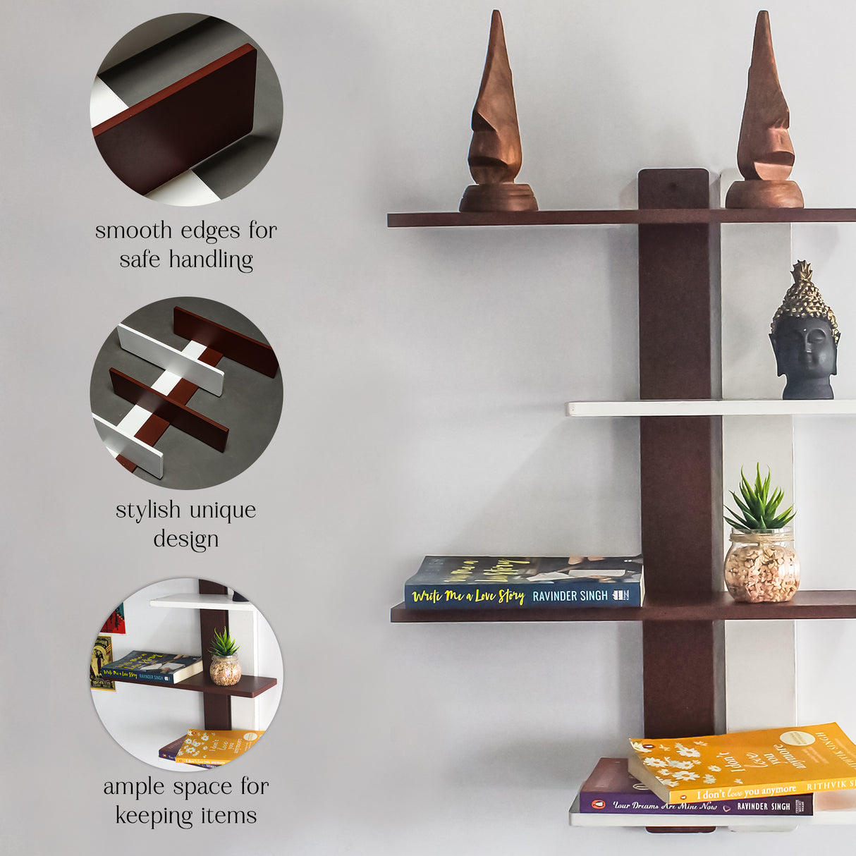 Modern Wooden Floating DIY Wall Shelf (Brown)