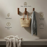 Wooden Wall Hooks Wall Mounted – Solid Wood Coat Hooks for Hanging Clothes, Towels, Bags & Jackets