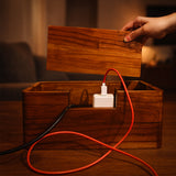 Handcrafted Wooden Cable Management Box - Premium Power Strip & Wire Organizer for Desk and Bedside