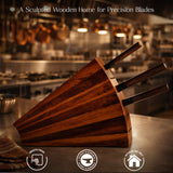 Handcrafted Wooden Knife Block – Magnetized Fan Line Design, 7-Knife Capacity