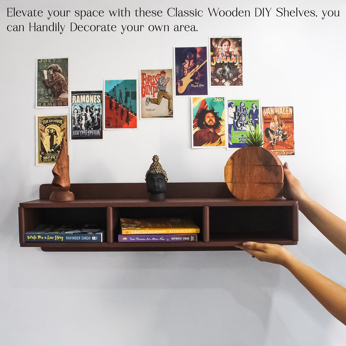 Modern Wooden Floating Wall Shelf with 3 Compartments