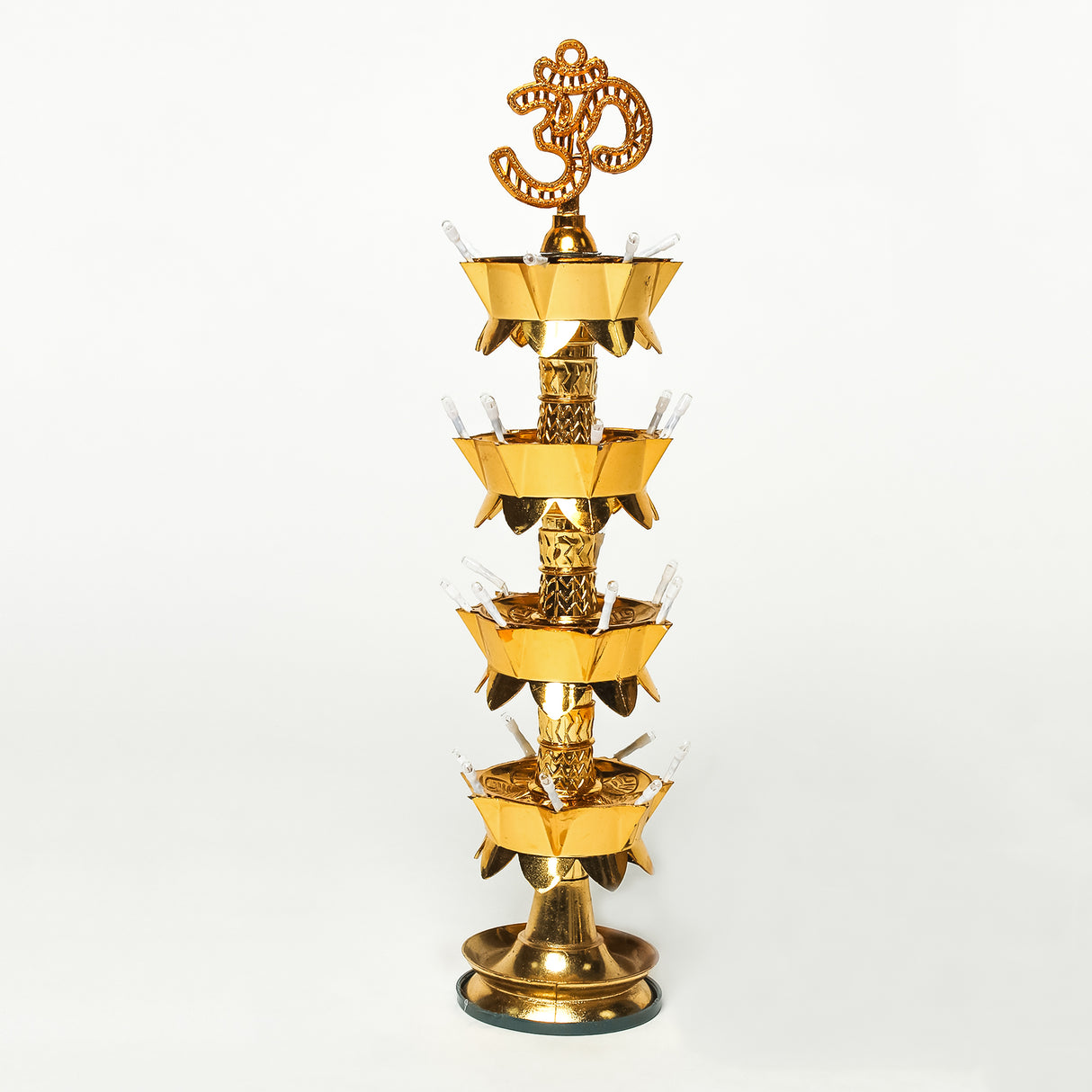 Saleberate Electric Golden LED Diya Lamp with Om Design | Multi-Layer Temple Pooja Diya Light for Home, Mandir & Festivals