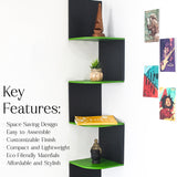 5-Tier Floating Corner Wall Shelf (Green & Black)