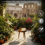 Handcrafted Wooden Round Side Table with Decorative Inlay Top – Solid Wood Accent Table for Living Room, Bedroom & Home Décor