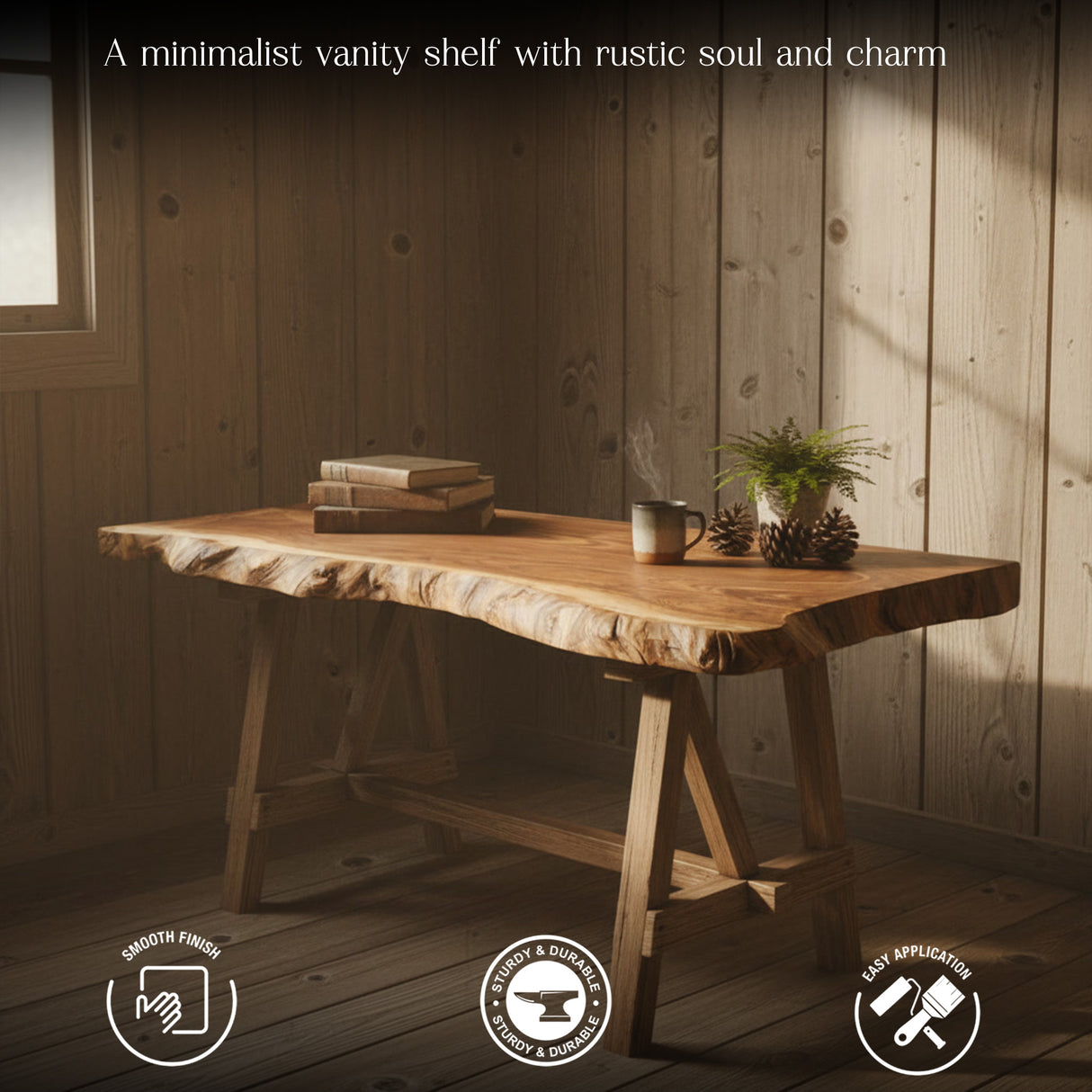 Solid Wood Live Edge Slab Tabletop – Natural Rustic Wooden Board with Organic Grain Finish for Dining, Coffee & Console Tables