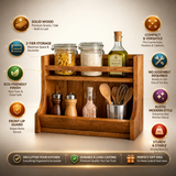 Wooden Kitchen Counter Organizer Rack – Spice Rack & Storage Shelf for Kitchen Countertop, Rustic Wooden Kitchen Organizer