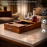 Wooden Wine Serving Tray for Bottle & Glasses – Charcuterie Board with Bronze Handles