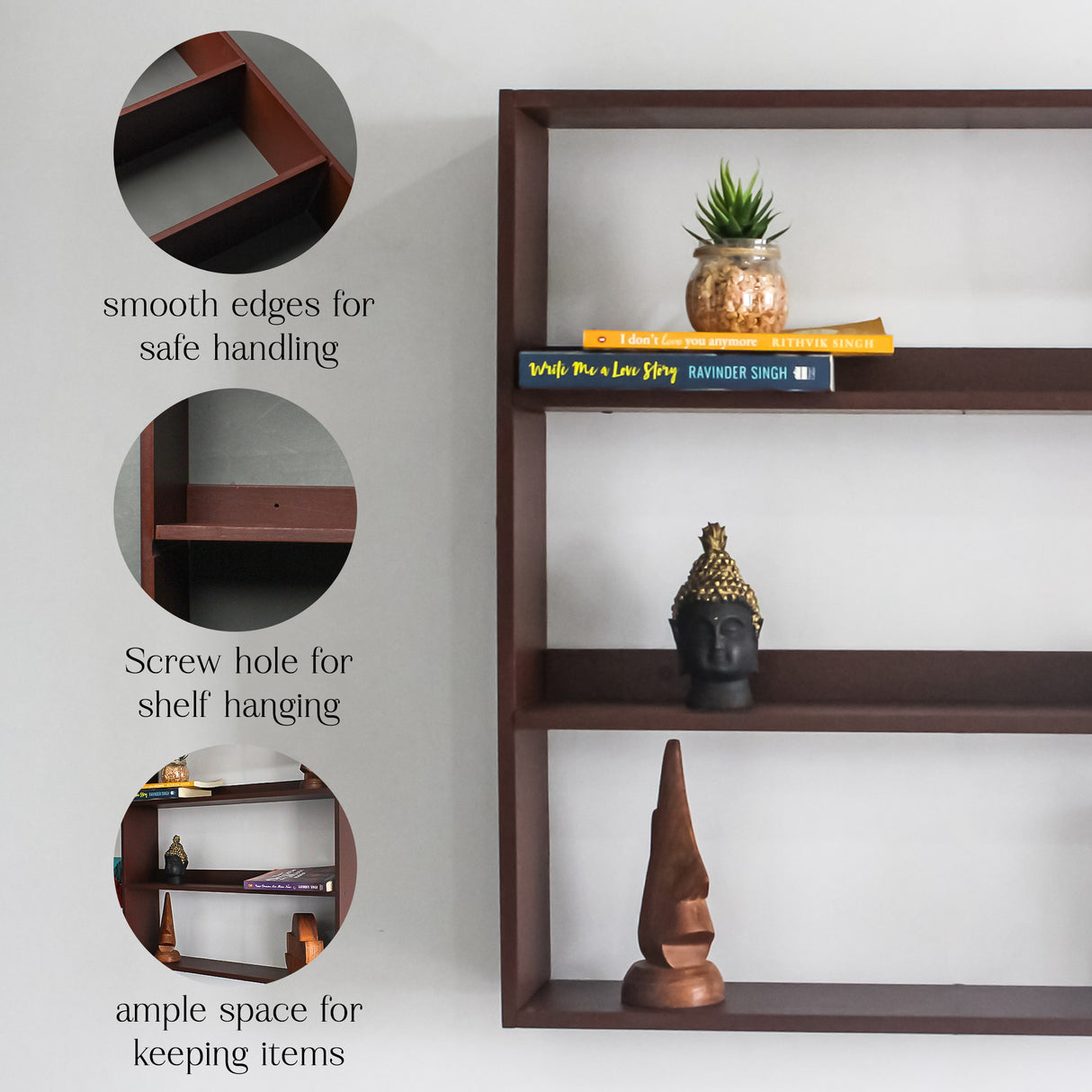 Wooden 3 Tier DIY Floating Wall Shelf Modern Rack Design(Brown)