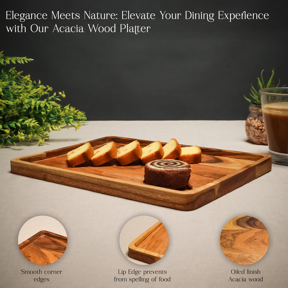 Acacia Wood Serving Platter - Charcuterie & Cheese Platter for Entertaining