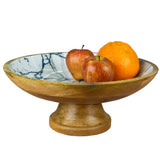 Wooden Pedestal Bowl for Fruit with Detachable Base for Home and Kitchen Design(Blue)