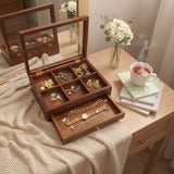 Handcrafted Wooden Bracelet & Jewelry Storage Box with Sliding Drawer - Premium Organizer with Multiple Compartments & Brass Hardware