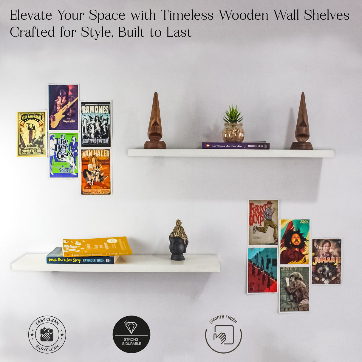 Wooden DIY Floating Wall Shelf Set of 2