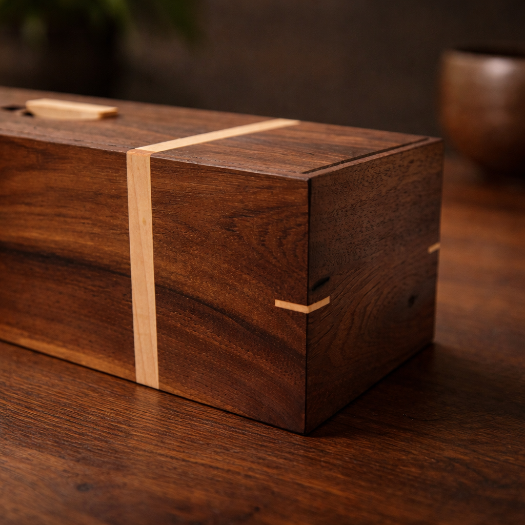 Luxury Walnut Tea Box with Maple Inlay – Wooden Tea Organizer for Tea Bags, Kitchen & Gifts