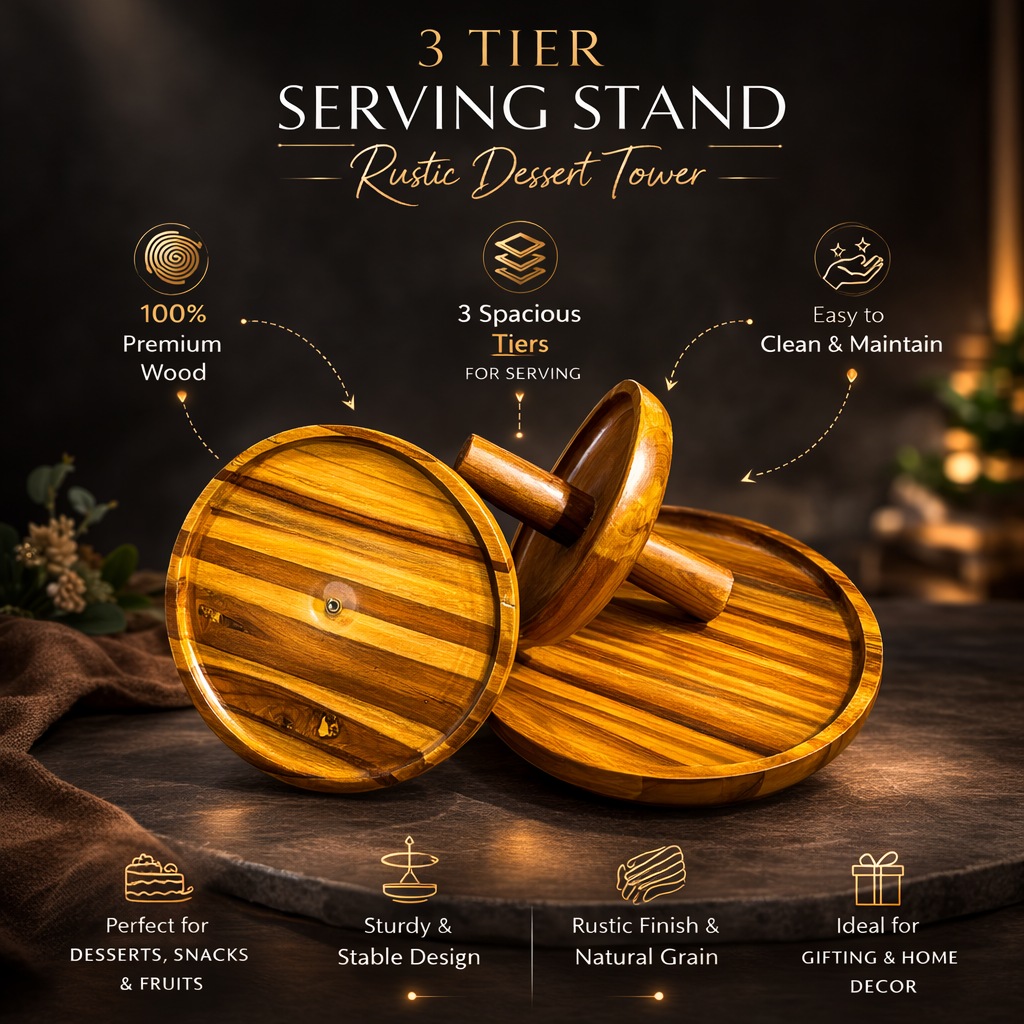 DIY 3 Tier Wooden Serving Stand – Rustic Dessert Tower for Cakes, Snacks & Fruits – Handmade Serving Tray for Parties & Home Decor