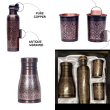 Pure Copper Water Bottle Set with 2 Glasses & Copper Sugar Pot