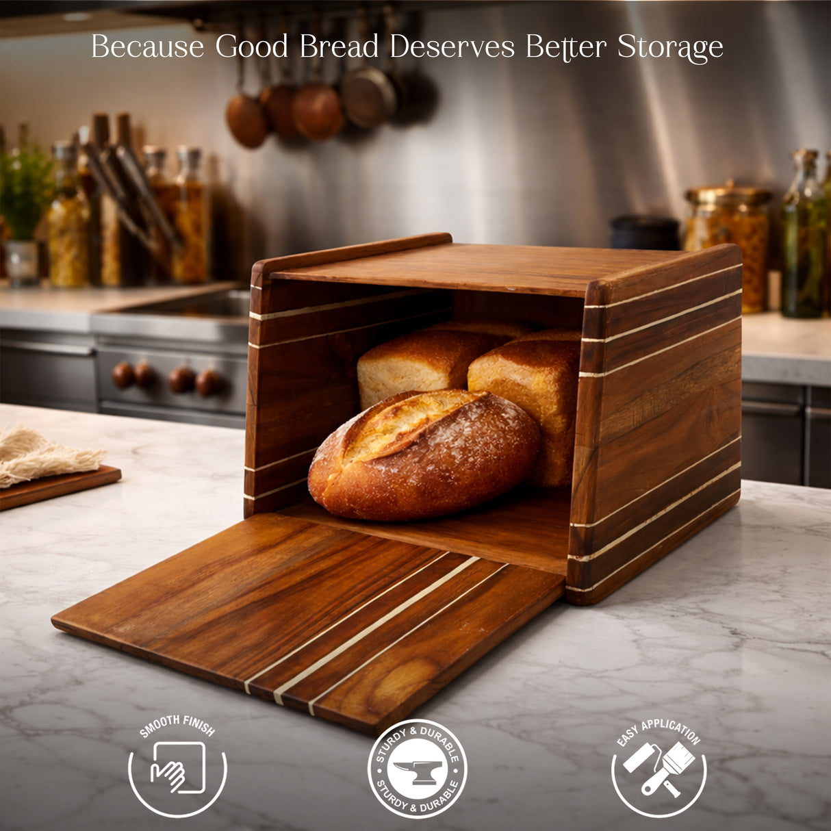 Wooden Bread Storage Box with Lid – Handcrafted Countertop Organizer for Kitchen