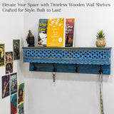 Handcrafted Wooden Floating Shelf with 4 Hooks