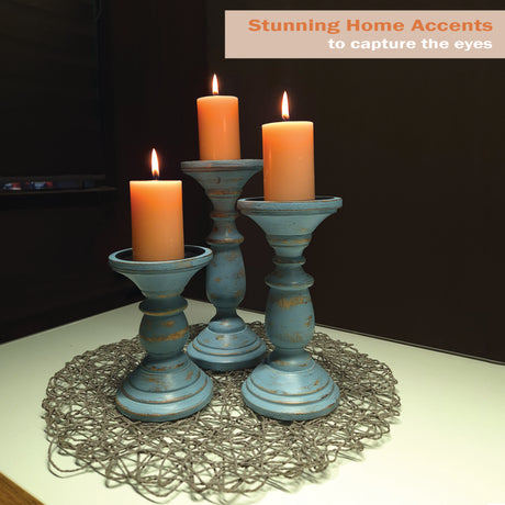 Wooden Handcrafted Candle Holders (Set of 3)